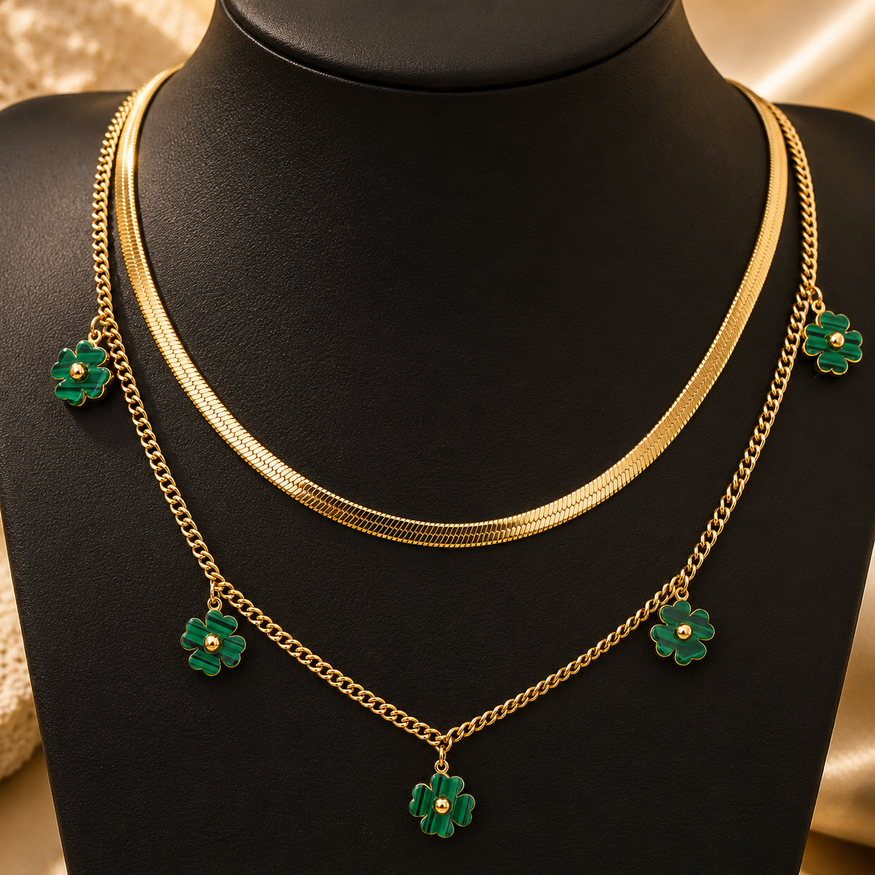 Malachite Clover Necklace • Ατσάλι
