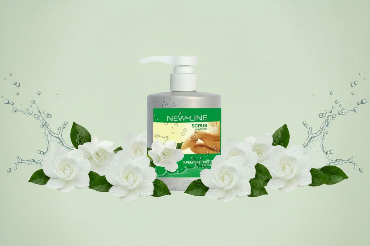 New Line Scrub Gardenia pastel green background